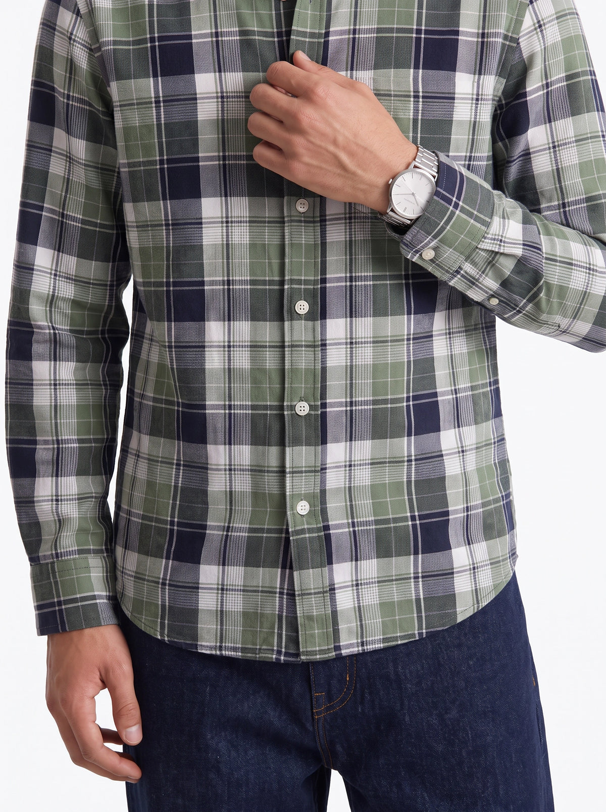 Olive Navy Madras Checkered Cotton Shirt