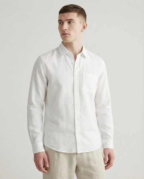 White Solid Linen Blend Shirt