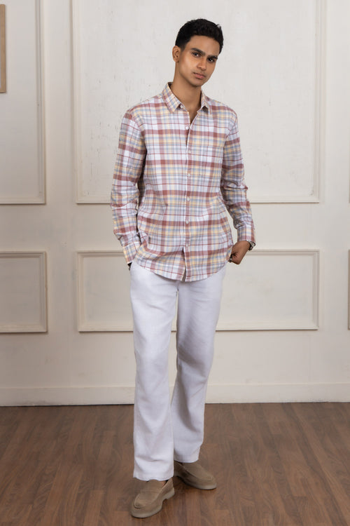 White & Brown Checkered Shirt