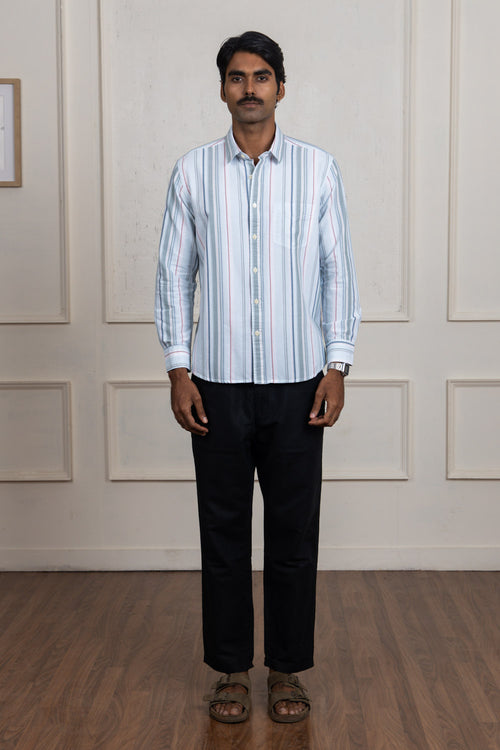 Green & White Striped Cotton Shirt