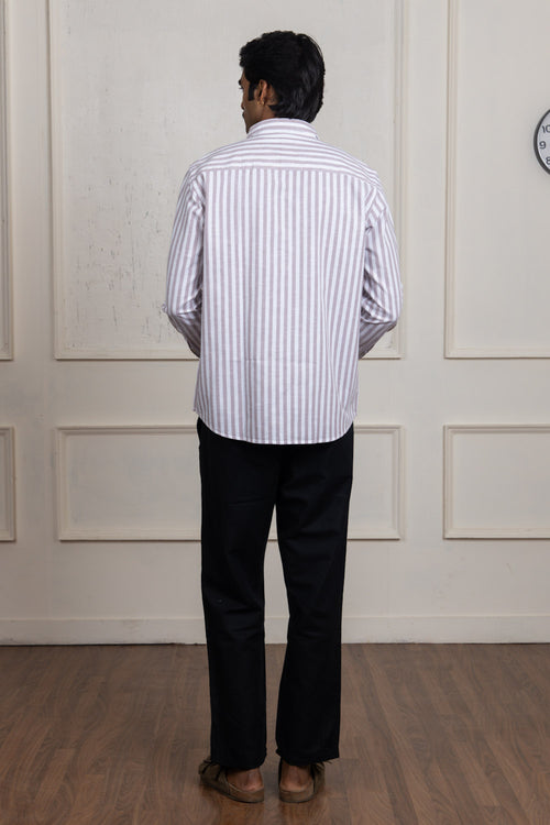 White & Grey Striped Cotton Shirt