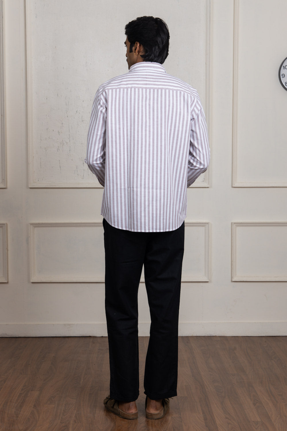 White & Grey Striped Cotton Shirt