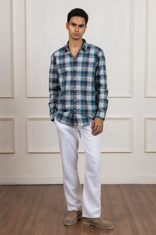 Green Blue Checkered Cotton Shirt