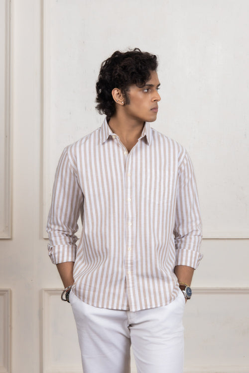 Beige Striped Cotton Shirt