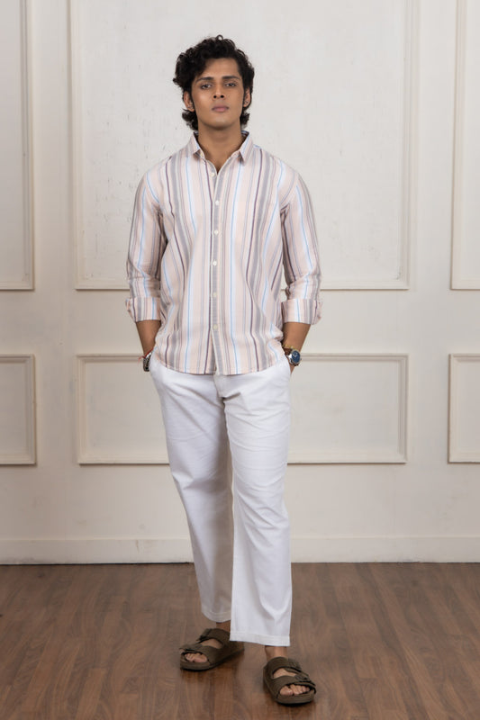 Pink & Grey Striped Cotton Shirt