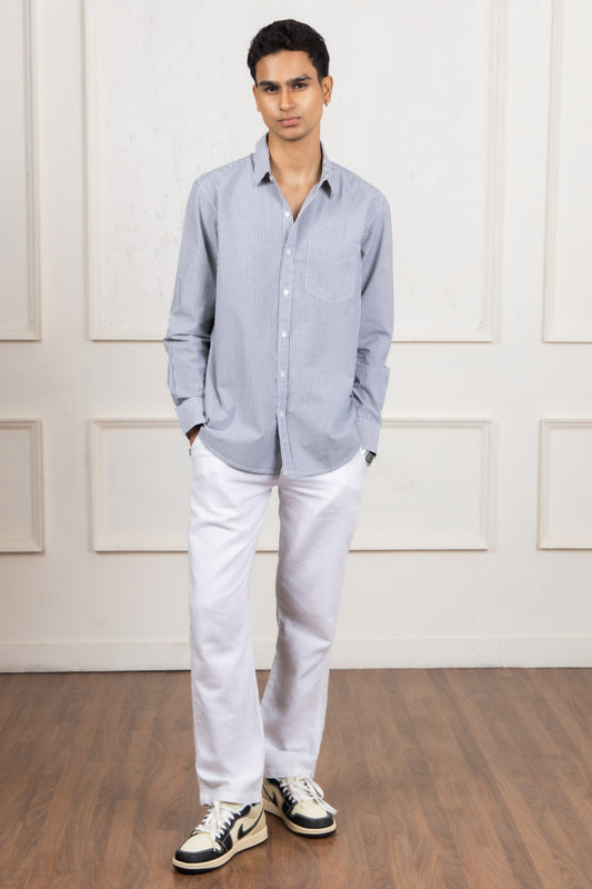 White & Grey Striped Cotton Shirt