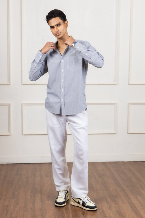 Black and White Striped Cotton Shirt