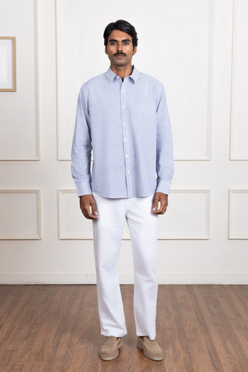 Blue & White Striped Cotton Shirt