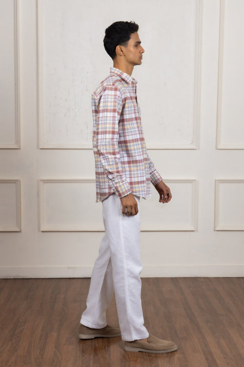 White & Brown Checkered Shirt