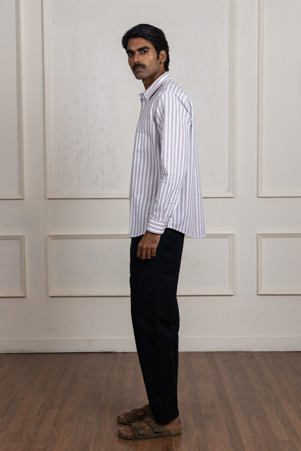 White & Grey Striped Cotton Shirt