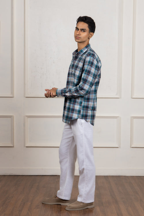 Green Blue Checkered Cotton Shirt