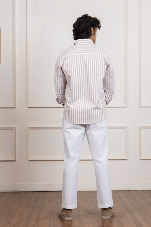 Beige Striped Cotton Shirt