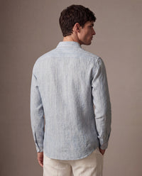 Stone Blue Stripe Linen-Blend Textured Shirt