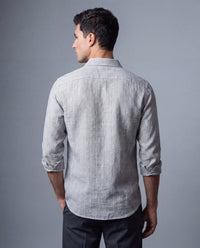 Heather Grey Stripe Linen Blend Textured Shirt