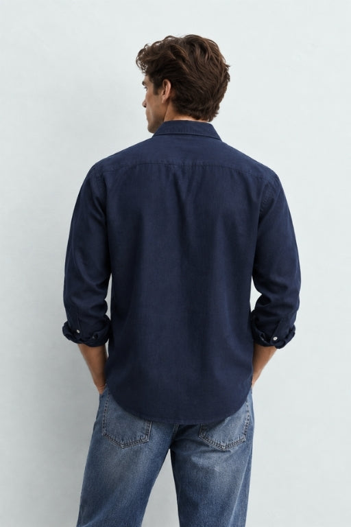Navy Blue Linen Blend Shirt