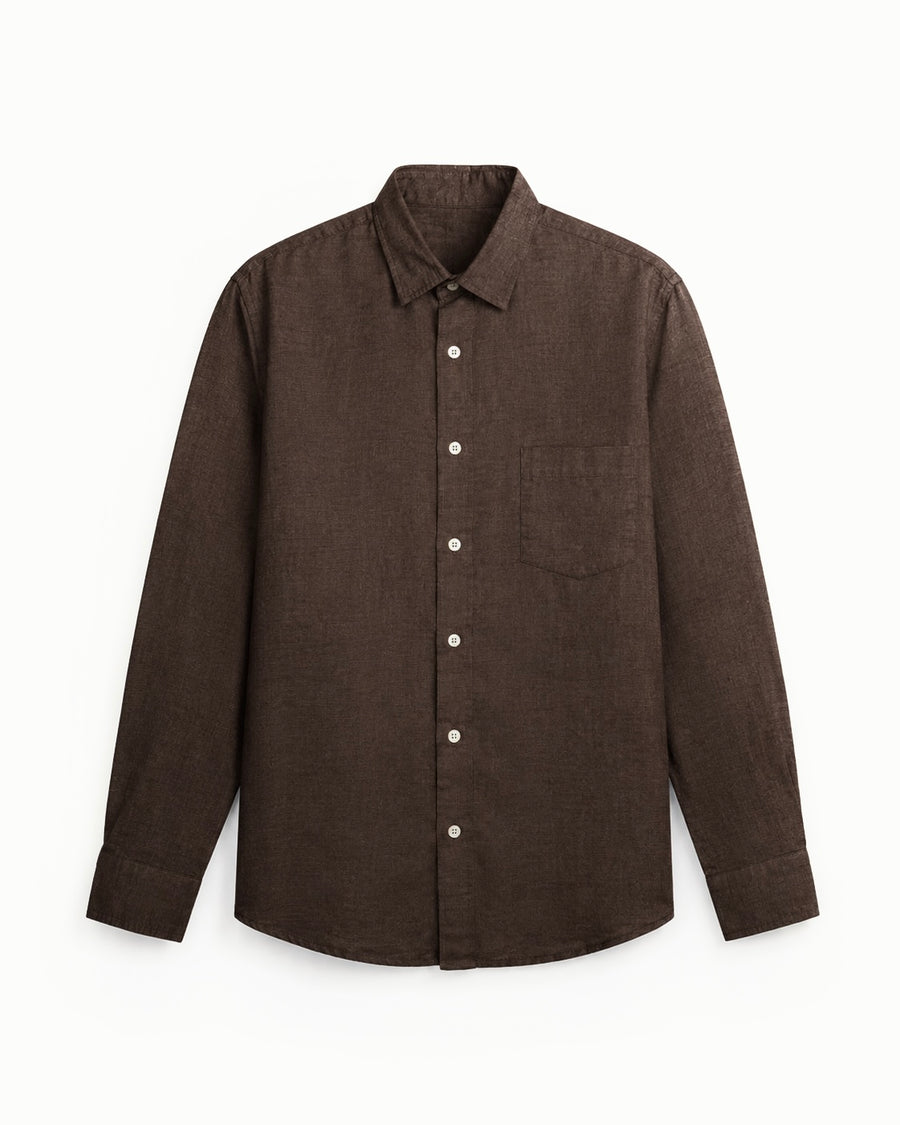 Wood Brown Linen Blend Shirt