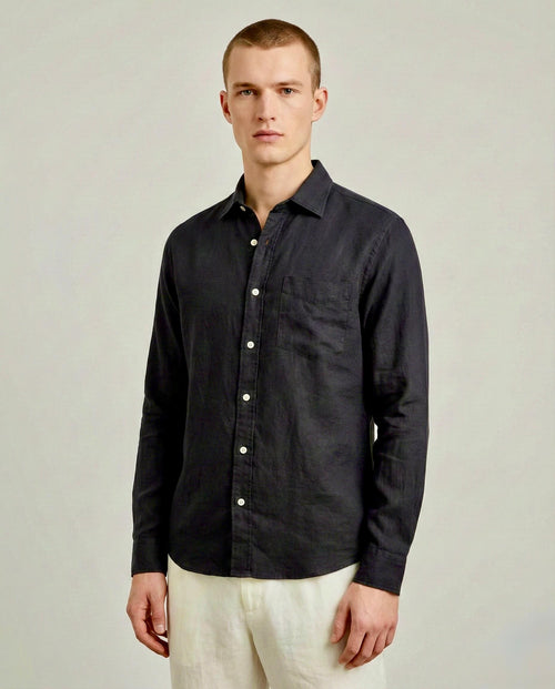 Black Solid Linen Blend Shirt