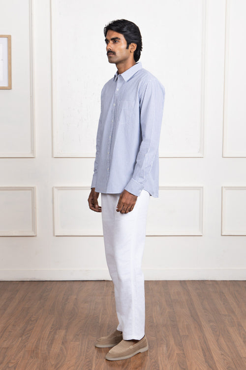 Blue & White Striped Cotton Shirt