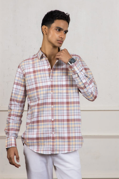 White & Brown Checkered Shirt