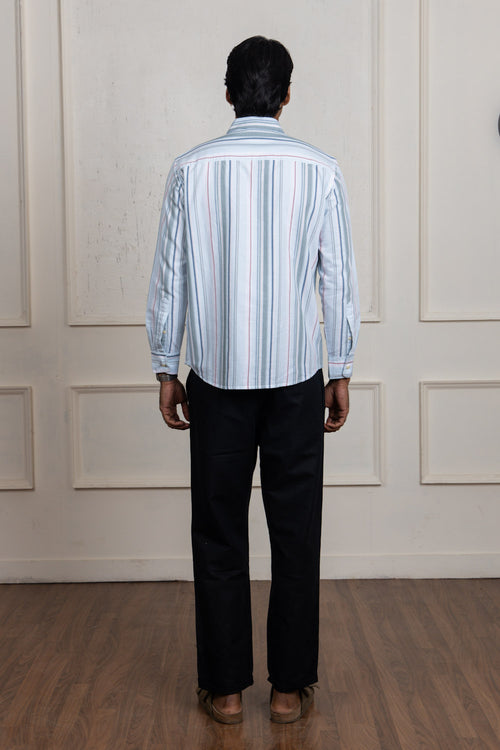 Green & White Striped Cotton Shirt