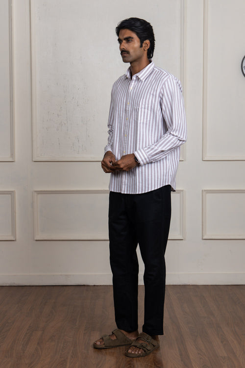 White & Grey Striped Cotton Shirt