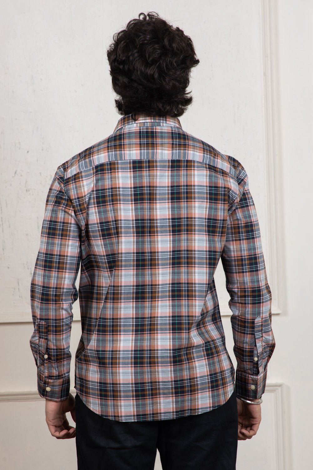 Orange Black Checkered Cotton Shirt