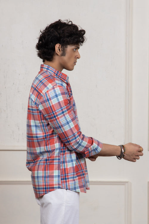 Orange White Checkered Shirt