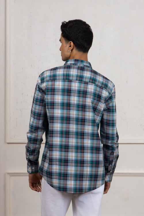 Green Blue Checkered Cotton Shirt