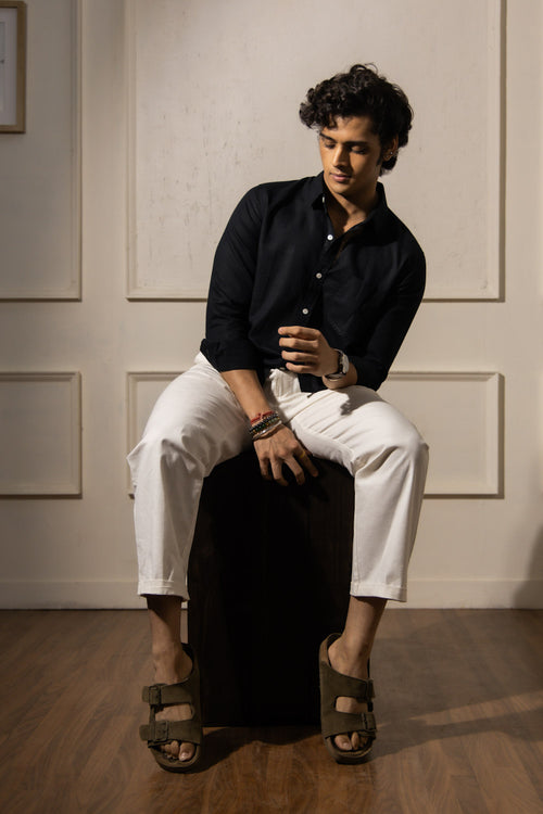 Black Solid Cotton Shirt
