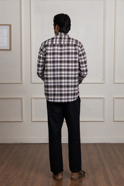 Brown and White Checkered Cotton Shirt