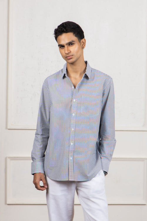 Black and White Striped Cotton Shirt