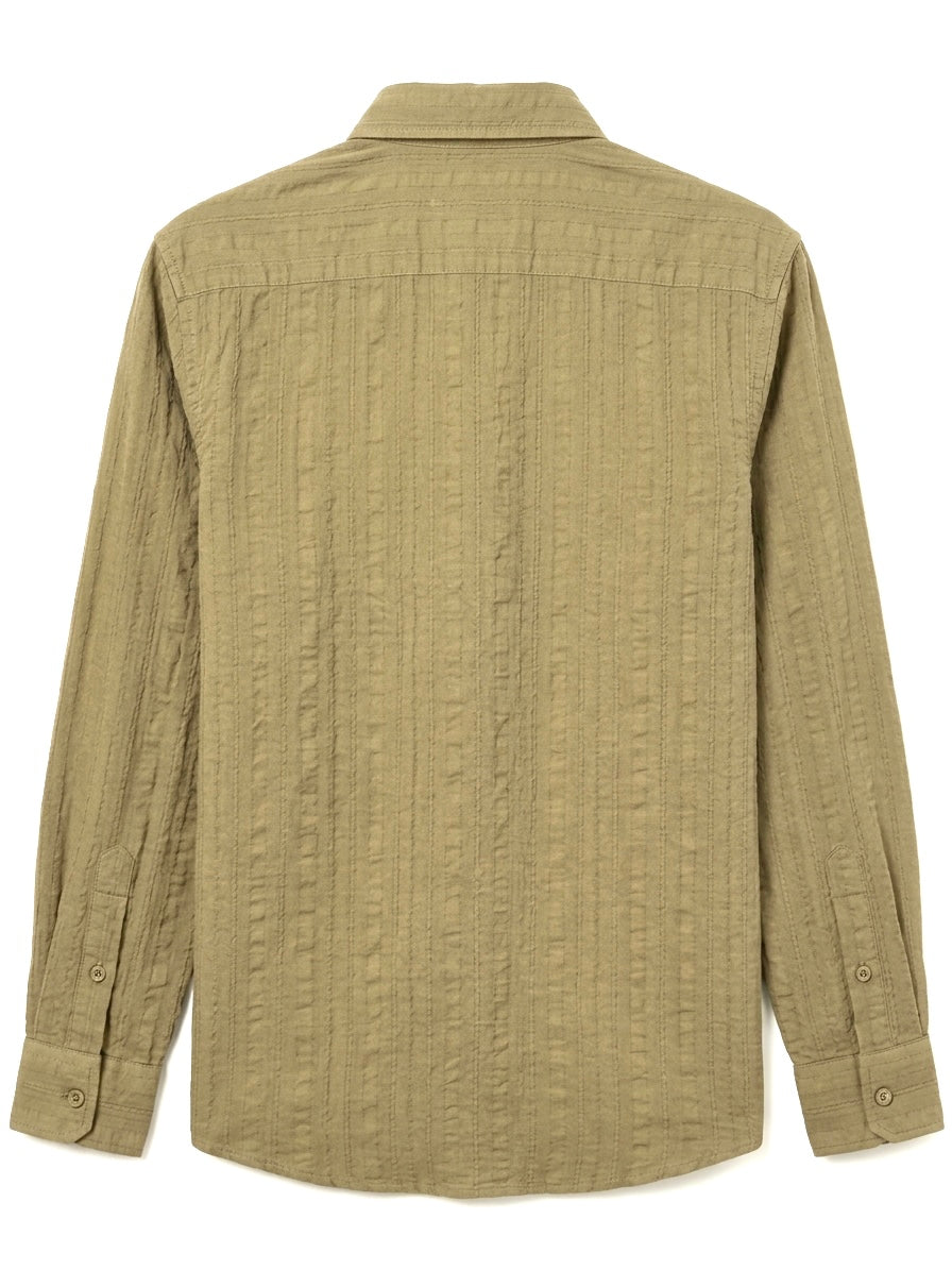 Beige Textured Pure Cotton Shirt