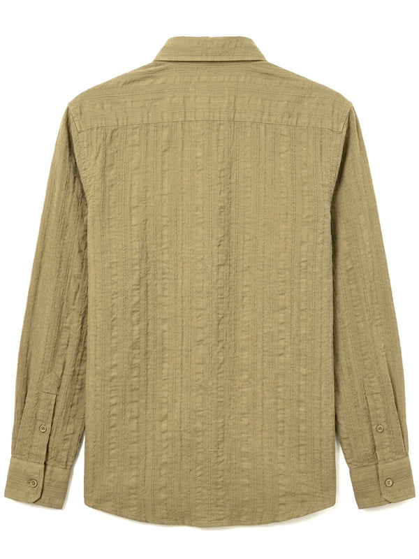 Beige Textured Pure Cotton Shirt