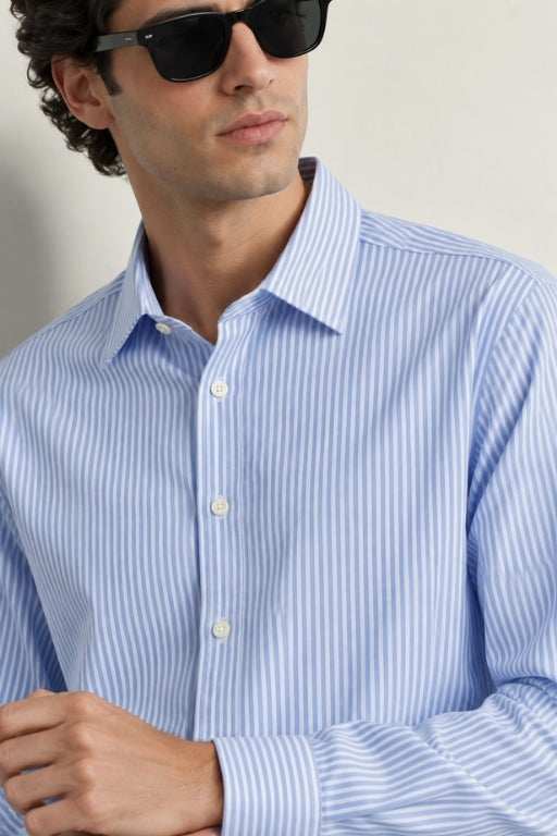 Blue & White Striped Cotton Shirt