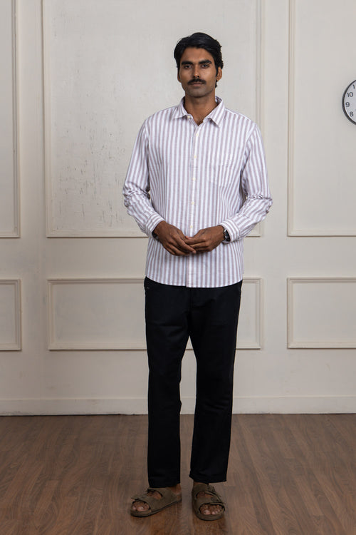 White & Grey Striped Cotton Shirt