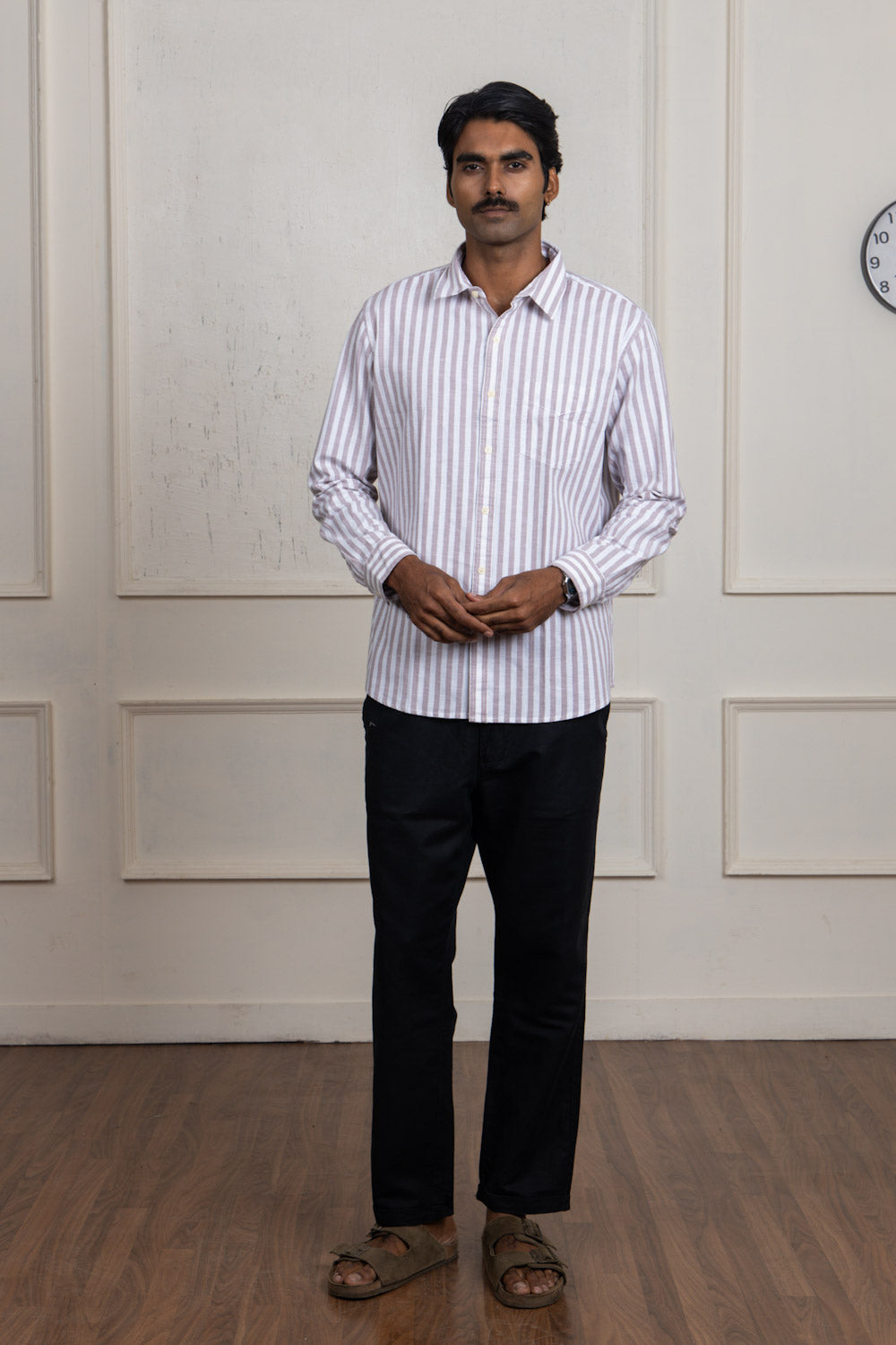 White & Grey Striped Cotton Shirt