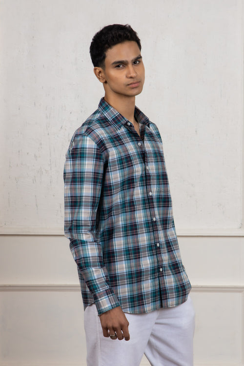 Green Blue Checkered Cotton Shirt