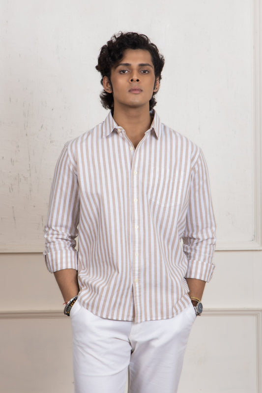 Beige Striped Cotton Shirt