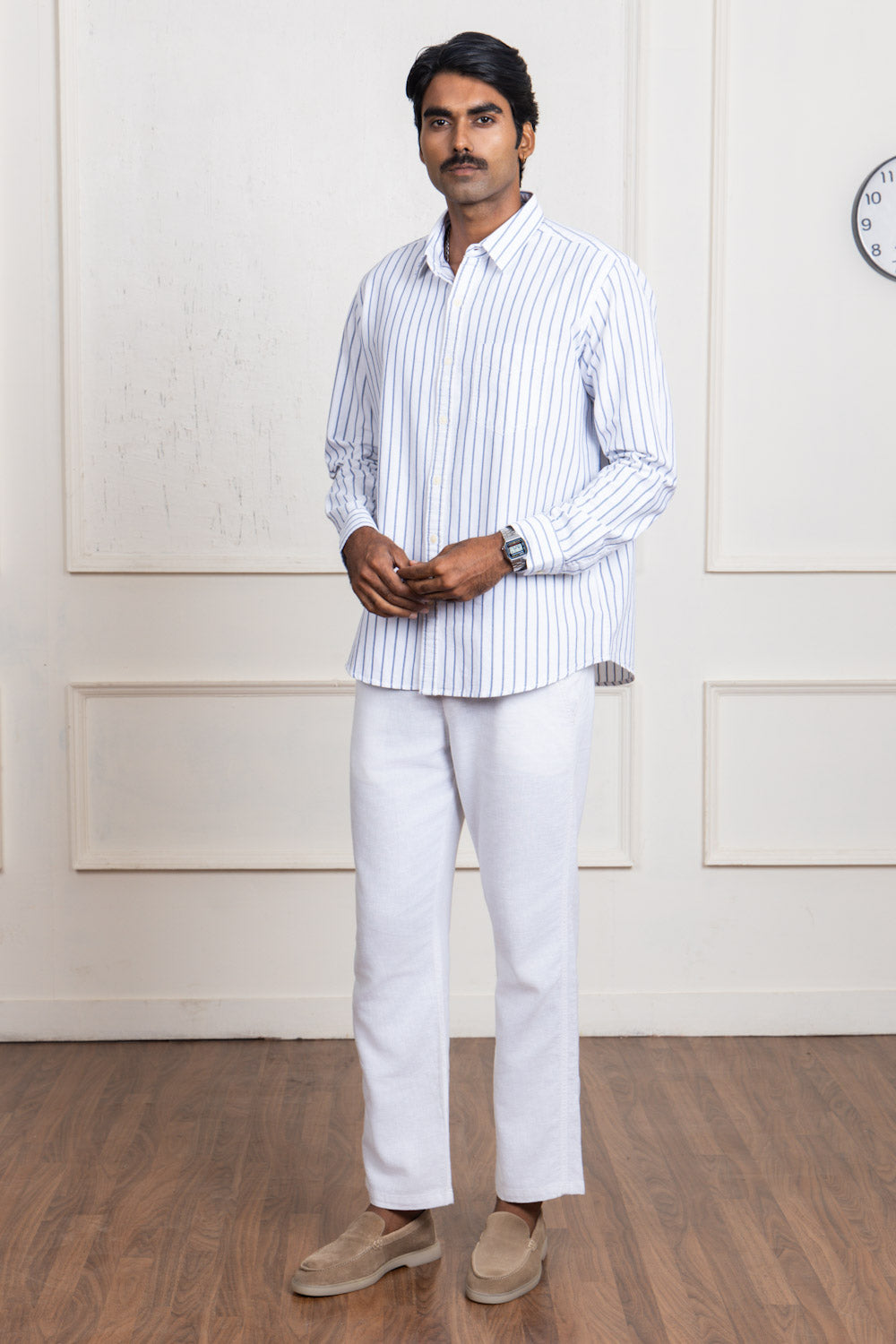 White & Black Striped Cotton Shirt