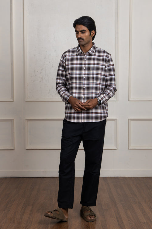 Brown and White Checkered Cotton Shirt
