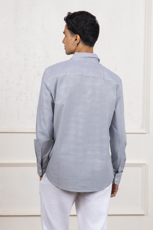 White & Grey Striped Cotton Shirt