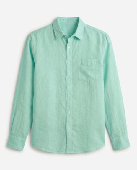 P Blue Cotton Linen Blend Shirt