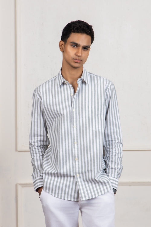 Grey Striped Cotton Shirt