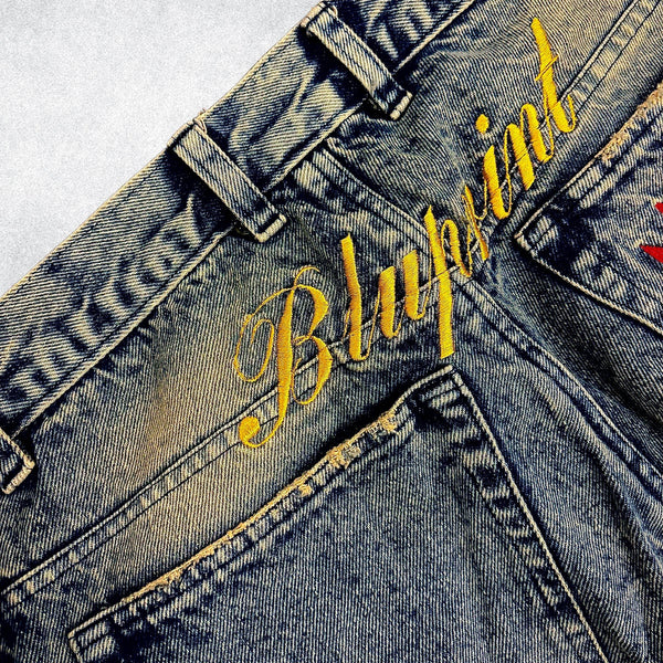 Cobalt blue washed vintage denim