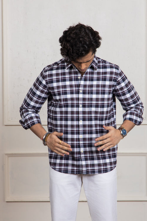 Brown & Black Checkered Cotton Shirt