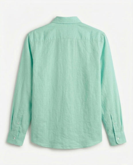 P Blue Cotton Linen Blend Shirt