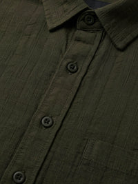 Olive Green Textured Pure Cotton Shirt