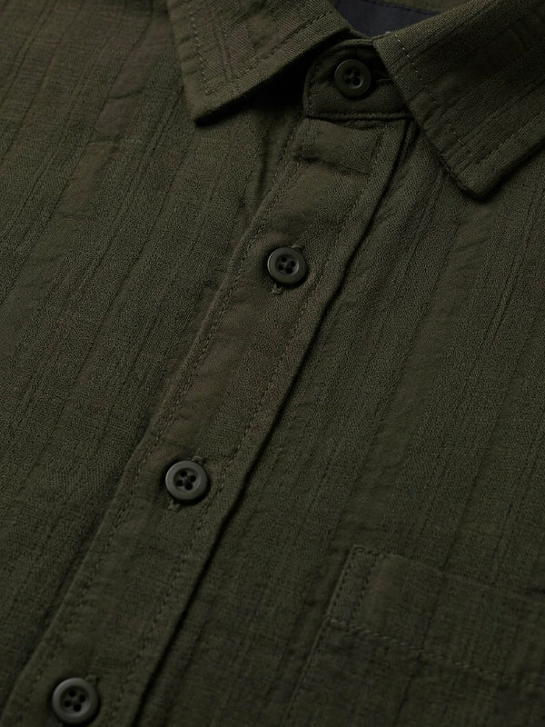 Olive Green Textured Pure Cotton Shirt