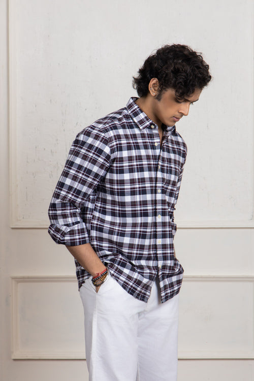 Brown & Black Checkered Cotton Shirt