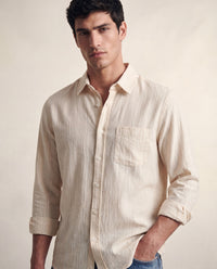 Cream Stripe Linen-Cotton Textured Shirt